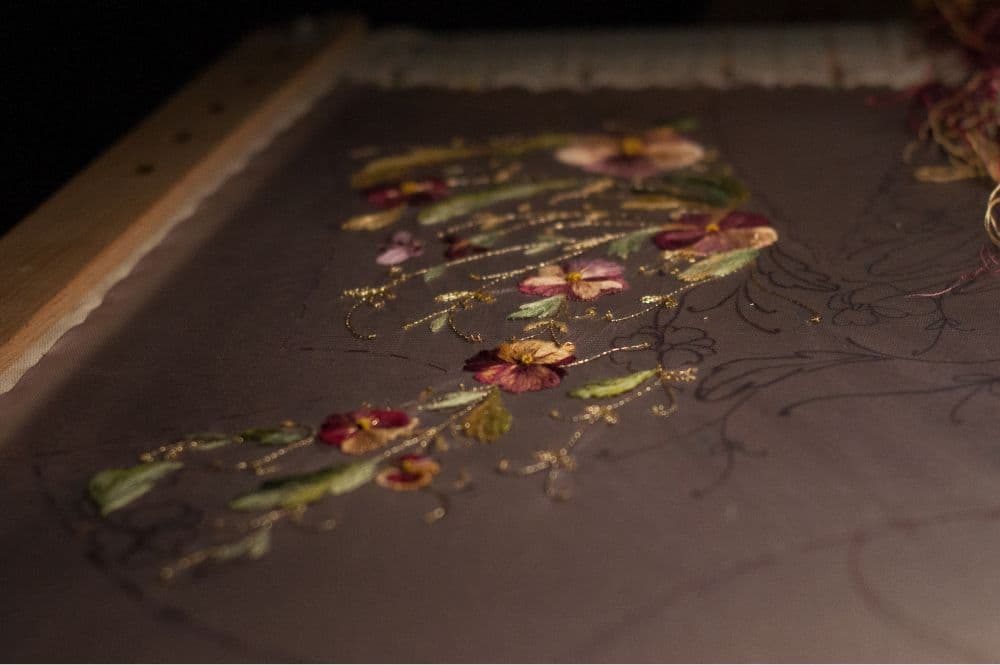 a part of embroidery on going