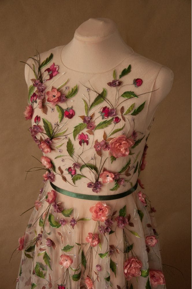 the bodice of an embroidered dress