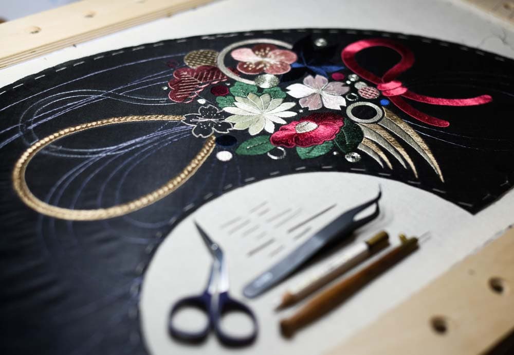 embroidery stretched in a frame