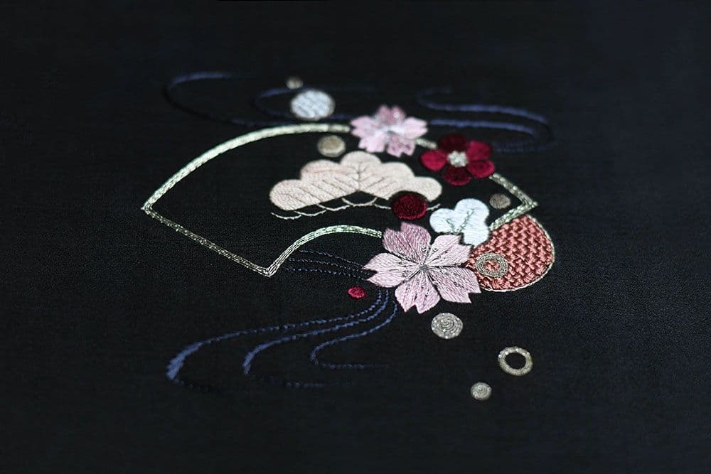 silk-embroidered cherry blossoms