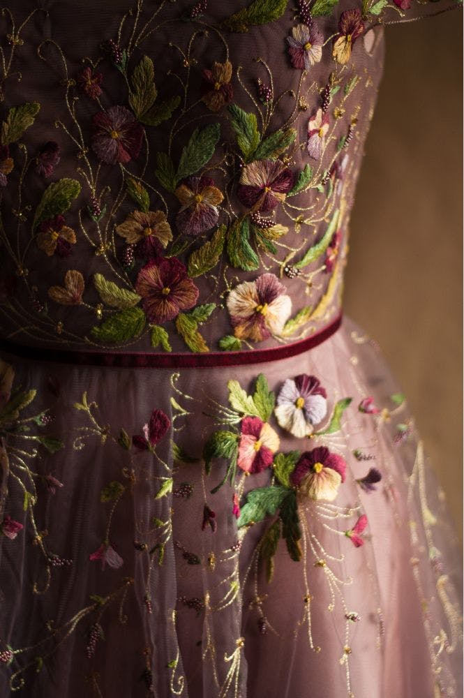 waist line of an embroidered dress