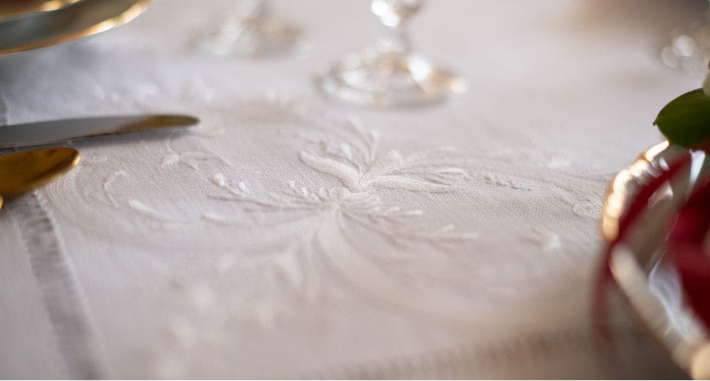 close up of whitework tablecloth