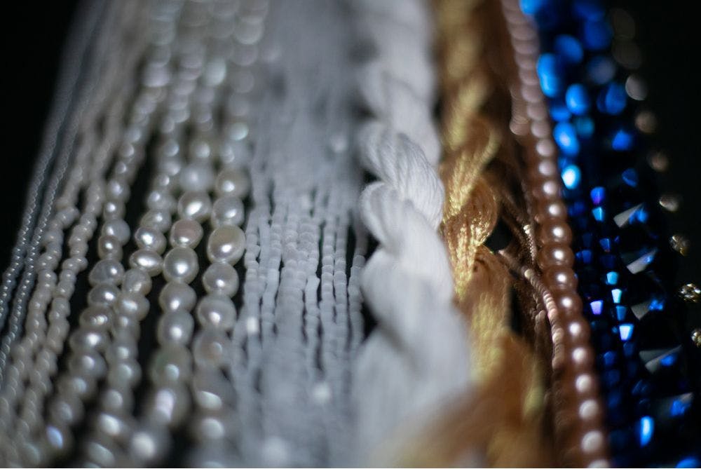 the shiny beads and pearls close-up