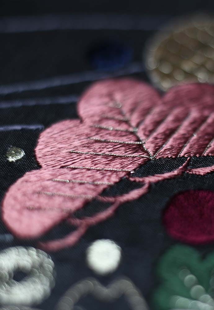 a closeup of silk embroidered cloud