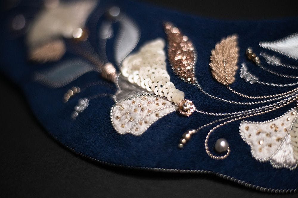 a close-up to the piece of the embroidery