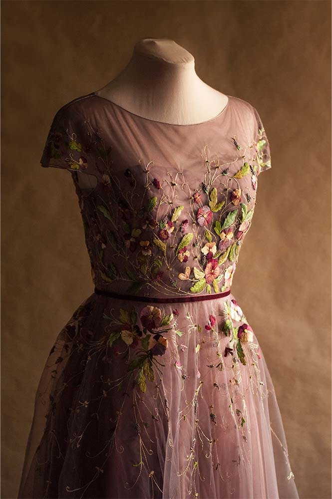 the bodice of an embroidered dress